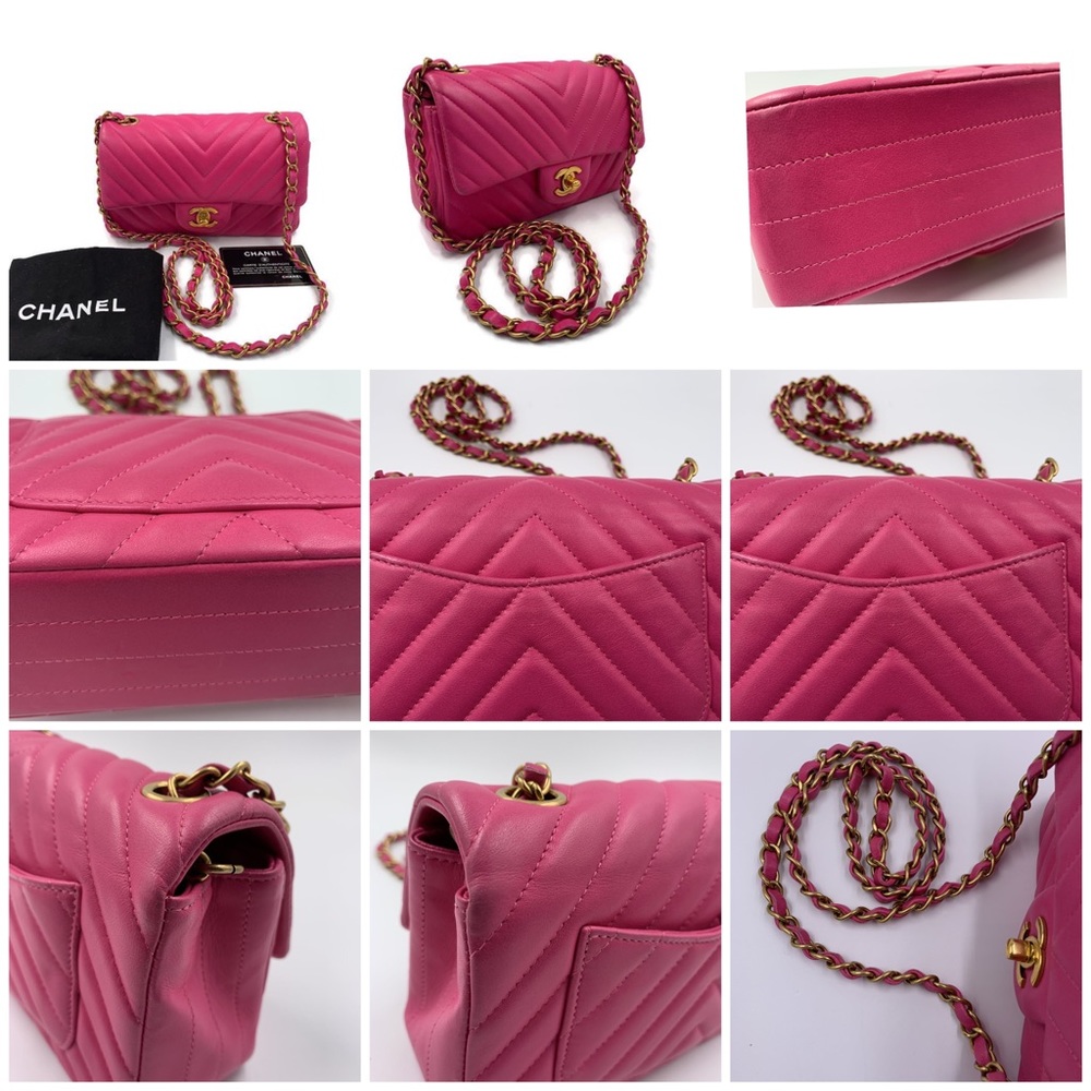 Authentic CHANEL Lambskin Chevron Mini Rectangular Pink with gold hardware - Picture 3 of 17